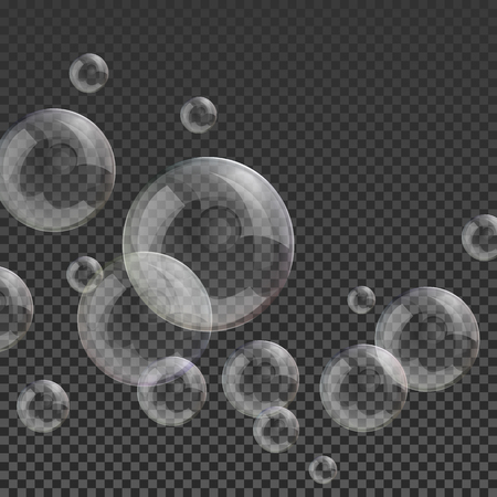 Round transparent clean realistic soap water bubbles on abstract checker backgroundのイラスト素材