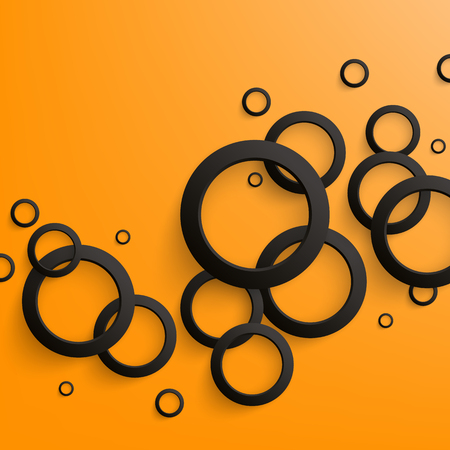 Abstract black paper circles on bright orange background.のイラスト素材