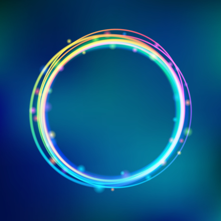 Rainbow glowing circle frame with sparkles.のイラスト素材