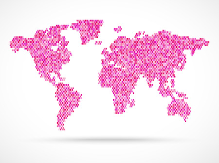 Mosaik pink world map illustration. Vector  のイラスト素材