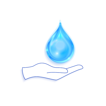 Save water sign icon. Hand holds water drop symbol. Environmental protection concept. Vectorのイラスト素材