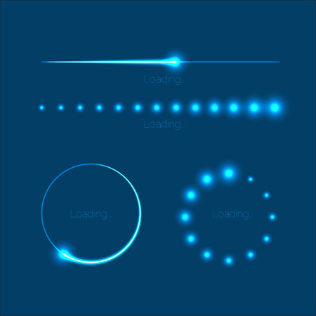 Collection of modern glowing preloaders and progress loading barsのイラスト素材
