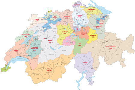 switzerland administrative mapのイラスト素材