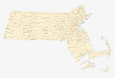 massachusetts cities and towns mapのイラスト素材