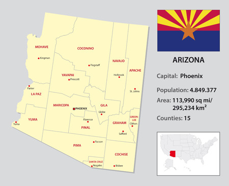 arizona administrative map with flag and country dataのイラスト素材