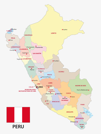 peru administrative map with flagのイラスト素材