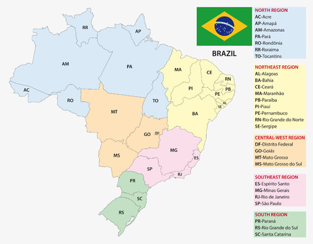 Brazil, administrative and territorial division map with flagのイラスト素材