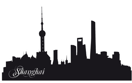 black silhouette of the skyline of Shanghaiのイラスト素材
