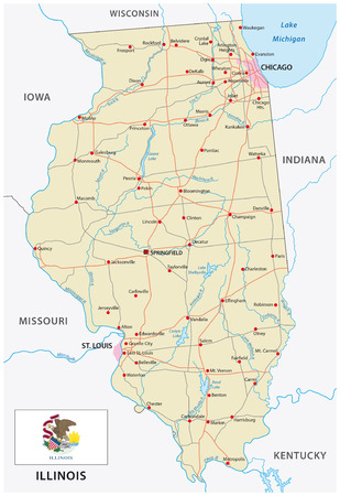 illinois road map with flagのイラスト素材
