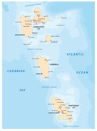 Guadeloupe and Martinique Dominica mapのイラスト素材