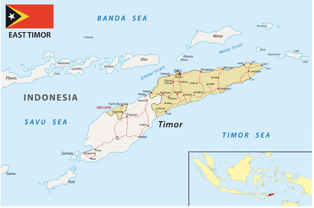 East Timor road map with flagのイラスト素材