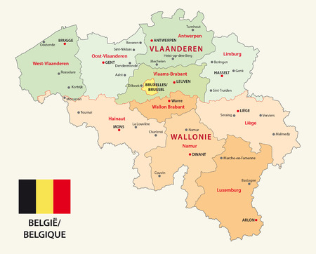 belgium administrative map with flagのイラスト素材