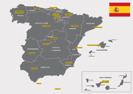 map with flag of the Spanish regions and Their Capitalsのイラスト素材