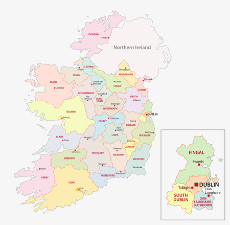 Map of Ireland administrative divisions on counties levelのイラスト素材
