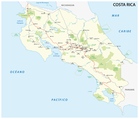 costa rica road and national park mapのイラスト素材