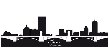 boston city skyline black and white silhouetteのイラスト素材