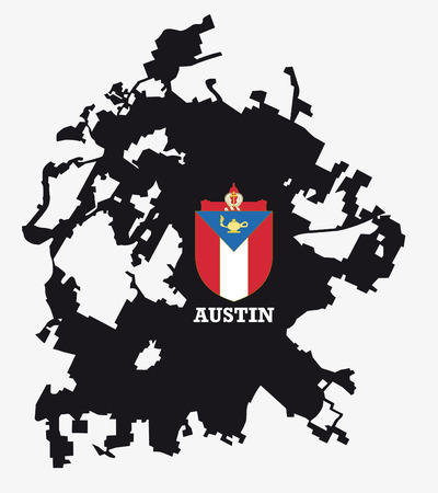 city ??of Austin map silhouette with coat of armsのイラスト素材