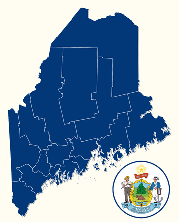 simple, administrative and political map with seal of the US State of Maineのイラスト素材