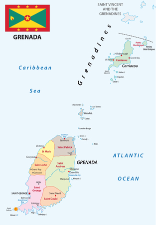 grenada administrative map with flagのイラスト素材