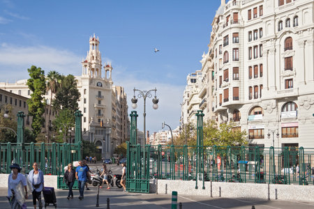 Houses on the square in front of the main station in valencia, spainのeditorial素材