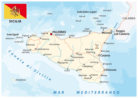 Road map of the italian mediterranean Iceland Sicily with flagのイラスト素材