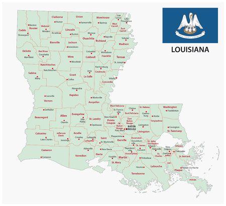 louisiana administrative and political map with flagのイラスト素材
