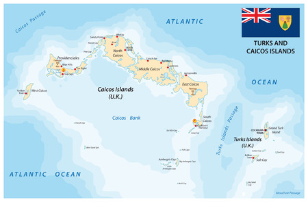 Turks and Caicos Islands vector map with flagのイラスト素材
