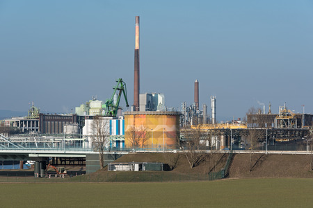 Production facilities of an industrial area in the west of Frankfurt am Main, Germanyの写真素材