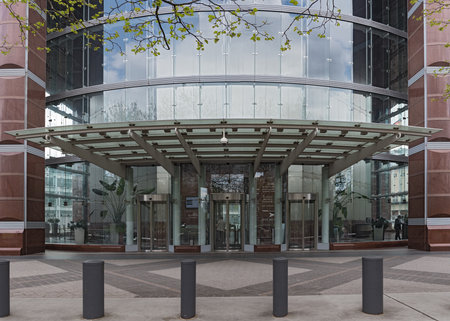 Entrance Trade Fair Tower, Messeturmのeditorial素材