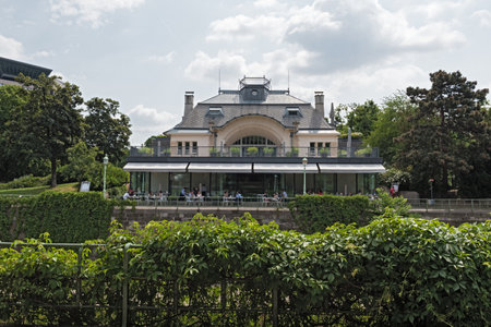 Restaurant in city park on the banks of the Vienna River, Viennaのeditorial素材