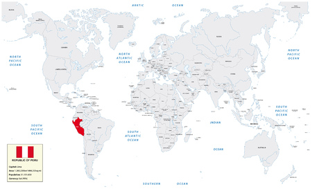 World map with the Republic of Peru, small information box and flagのイラスト素材