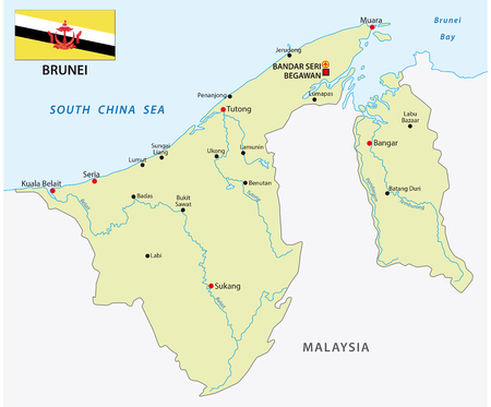 Nation of Brunei vector map with flagのイラスト素材