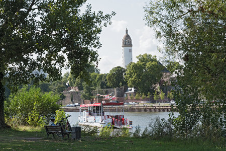Ferry on the river Main in Frankfurt-Hoechstのeditorial素材