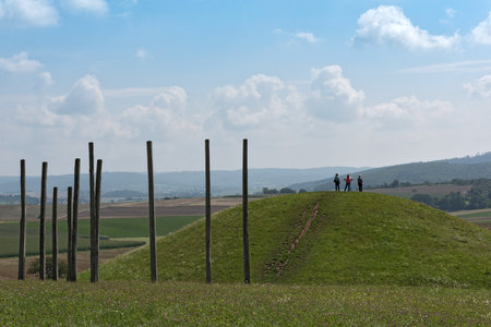 Reconstructed gravehill in the park of the Celtic world on the Glauberg, Hesse, Germanyのeditorial素材