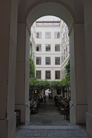 Restaurant in a Viennese courtyard, Austriaのeditorial素材