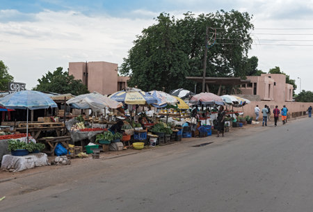 market stalls and sellers in Livingstone, Zambiaのeditorial素材