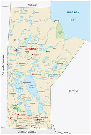 Manitoba administrative and political map with flag.のイラスト素材