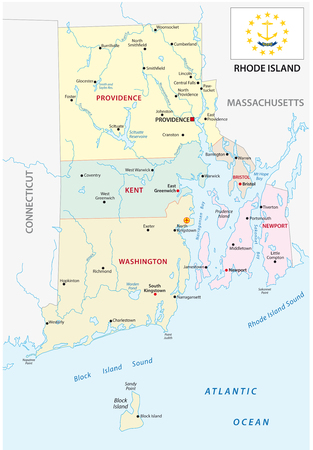 rhode island administrative vector map with flagのイラスト素材