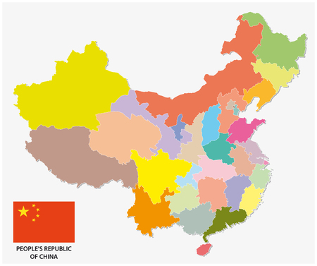 colorful administrative and political vector map of china with flagのイラスト素材