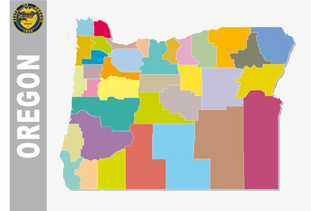 Colored administrative and political vector map of federal-state Oregon with sealのイラスト素材