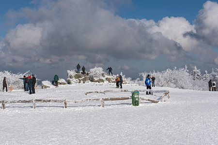 Tourists on the plateau of Feldberg Taunus in winter, Hesse, Germanyのeditorial素材