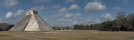 Panoramic view of the Temple of Kukulcan or El Castillo at Chichen Itza, Yucatan, Mexico