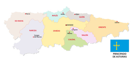 asturias administrative and political vector map with flagのイラスト素材
