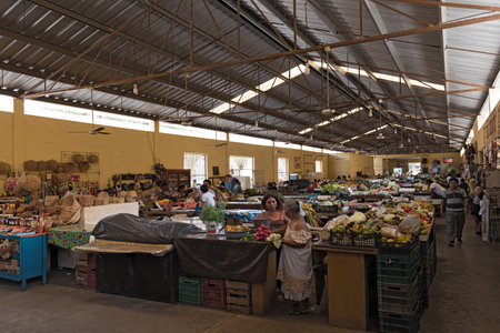 female sellers with customers at the main market, Mercado Municipal in Valladolid, Mexicoのeditorial素材