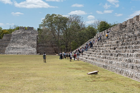 visitors of the mayan ruins of edzna near campeche, mexico