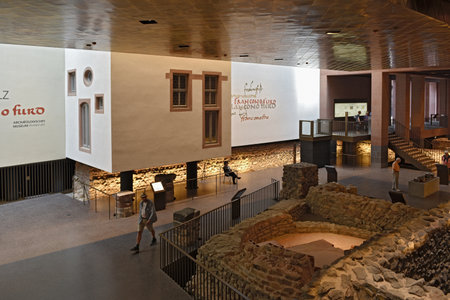 foundations of the carolingian basilica in frankfurt am main, germany.のeditorial素材