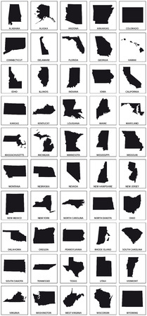 black silhouette maps of 50 us states.のイラスト素材