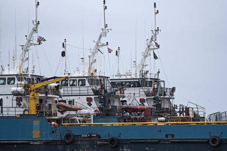 vessels in the atlantic harbor of walvis bay, namibia.