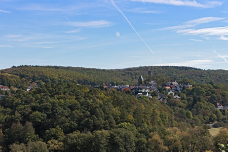 view from Neuweilnau on the municipality of Altweilnau and its castle ruin.のeditorial素材
