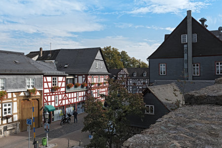historic half-timbered houses in the old town of braunfels, hesse, germany.のeditorial素材